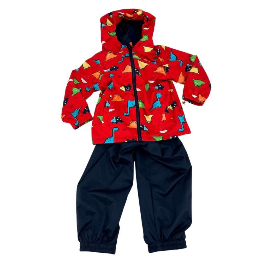 Gusti | Children's Rain Suit | Red & Navy | Dinosaurs | Various Sizes